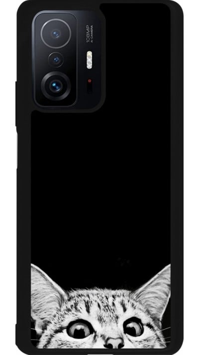 Coque Xiaomi 11T - Silicone rigide noir Cat Looking Up Black