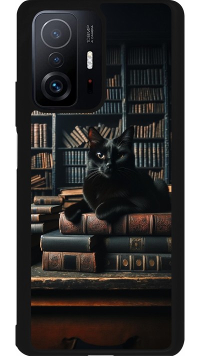 Xiaomi 11T Case Hülle - Silikon schwarz Katze Bücher dunkel
