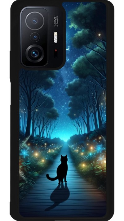 Coque Xiaomi 11T - Silicone rigide noir Chat noir promenade