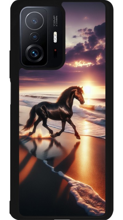 Coque Xiaomi 11T - Silicone rigide noir Cheval majestueux plage