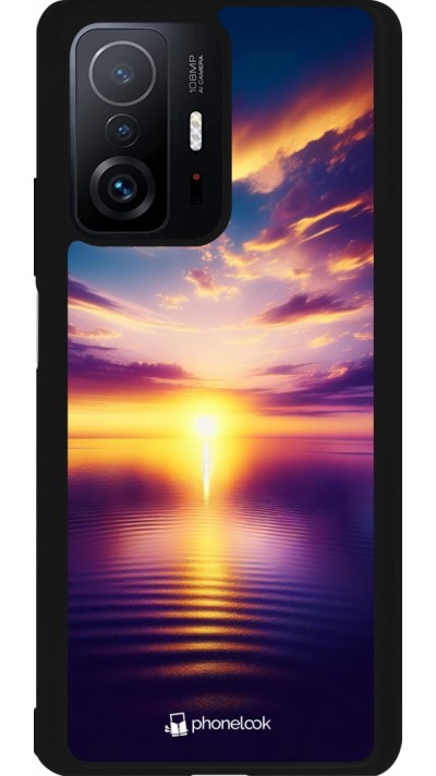 Coque Xiaomi 11T - Silicone rigide noir Coucher soleil jaune violet