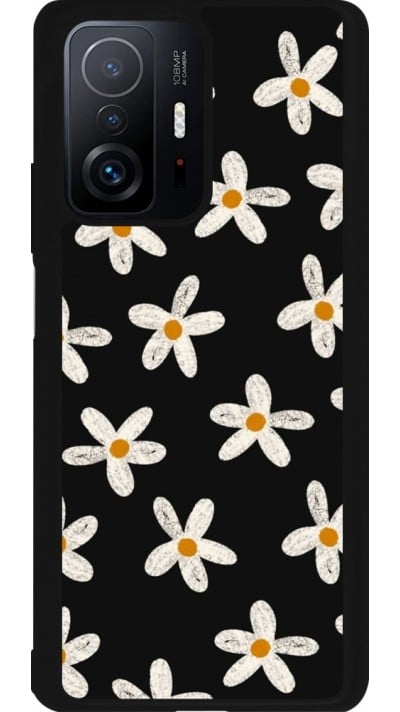 Coque Xiaomi 11T - Silicone rigide noir Easter 2024 white on black flower