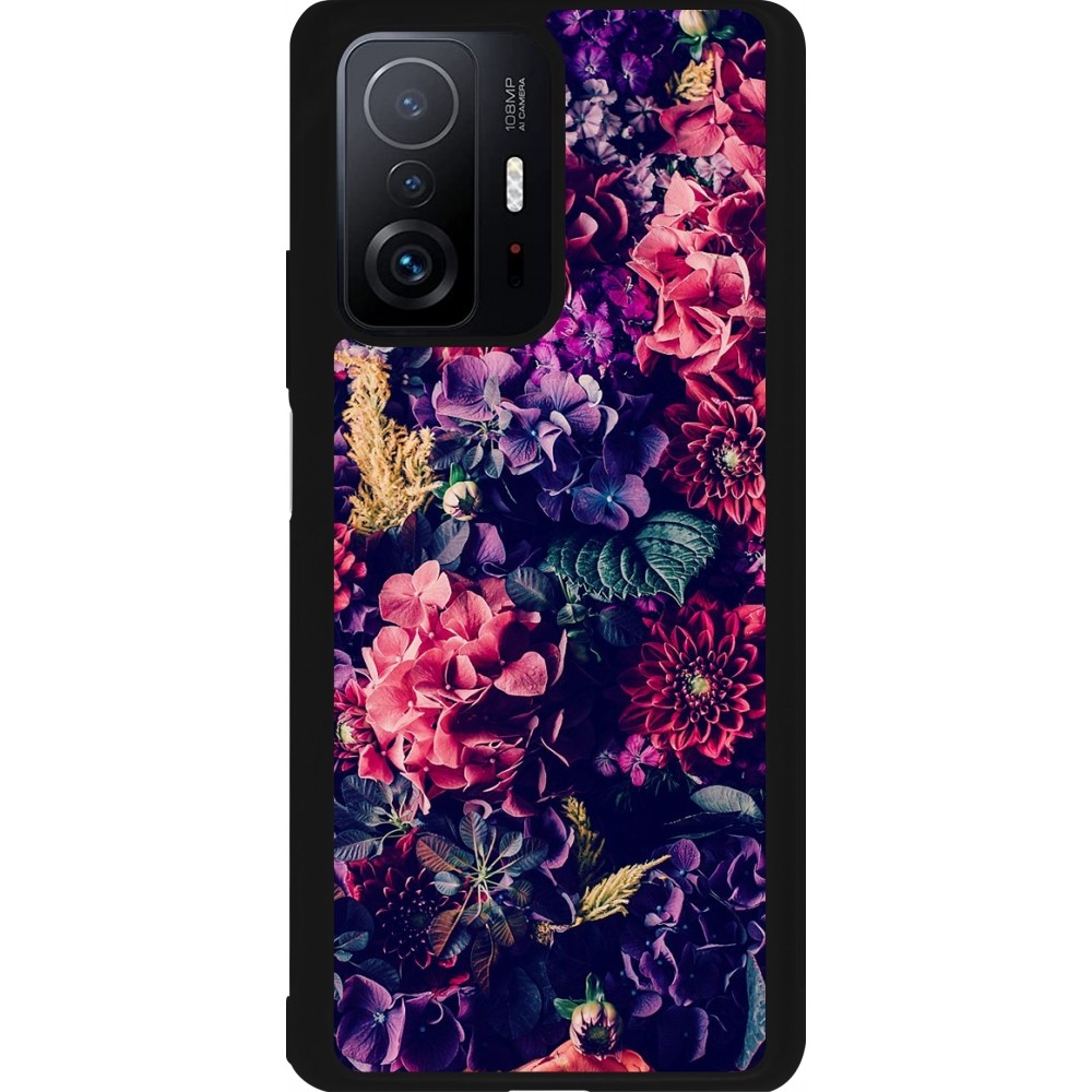 Xiaomi 11T Case Hülle - Silikon schwarz Flowers Dark