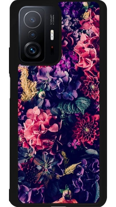 Coque Xiaomi 11T - Silicone rigide noir Flowers Dark