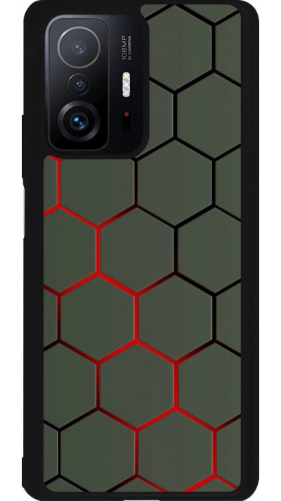 Coque Xiaomi 11T - Silicone rigide noir Geometric Line red
