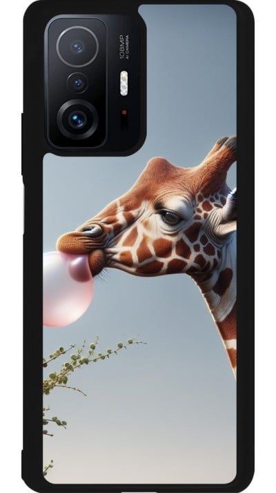 Coque Xiaomi 11T - Silicone rigide noir Girafe à bulle