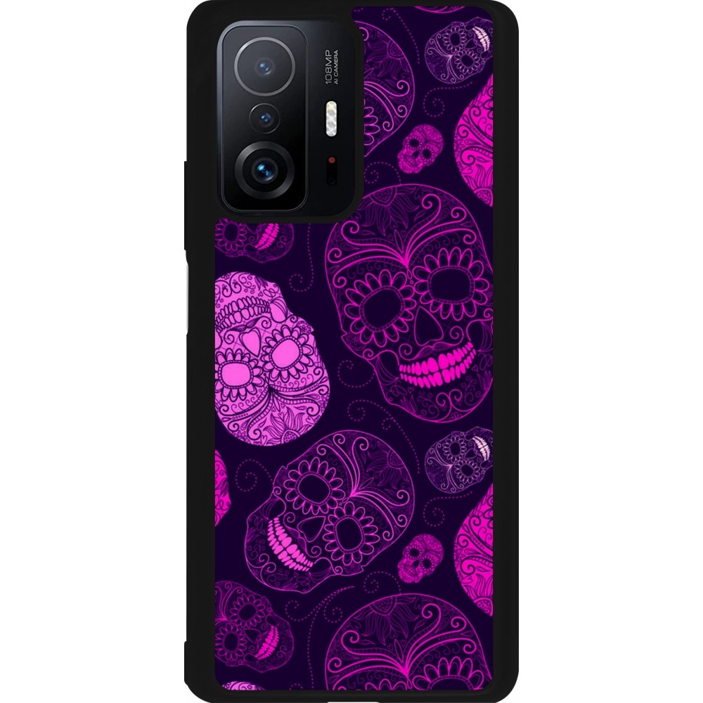 Coque Xiaomi 11T - Silicone rigide noir Halloween 2023 pink skulls