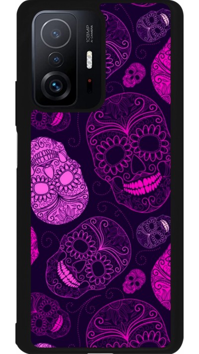 Coque Xiaomi 11T - Silicone rigide noir Halloween 2023 pink skulls