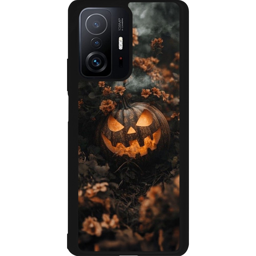Coque Xiaomi 11T - Silicone rigide noir Halloween 2025 Pumpkin with flowers