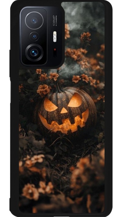 Xiaomi 11T Case Hülle - Silikon schwarz Halloween 2025 Pumpkin with flowers