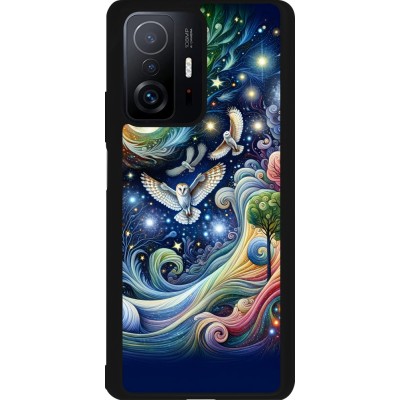 Coque Xiaomi 11T - Silicone rigide noir hibou volant floral