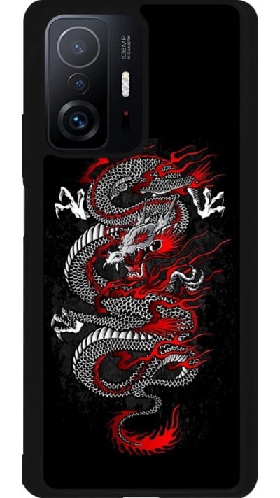 Coque Xiaomi 11T - Silicone rigide noir Japanese style Dragon Tattoo Red Black
