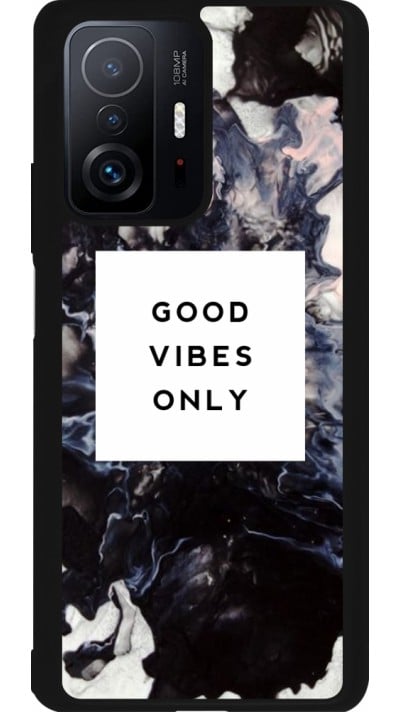 Coque Xiaomi 11T - Silicone rigide noir Marble Good Vibes Only