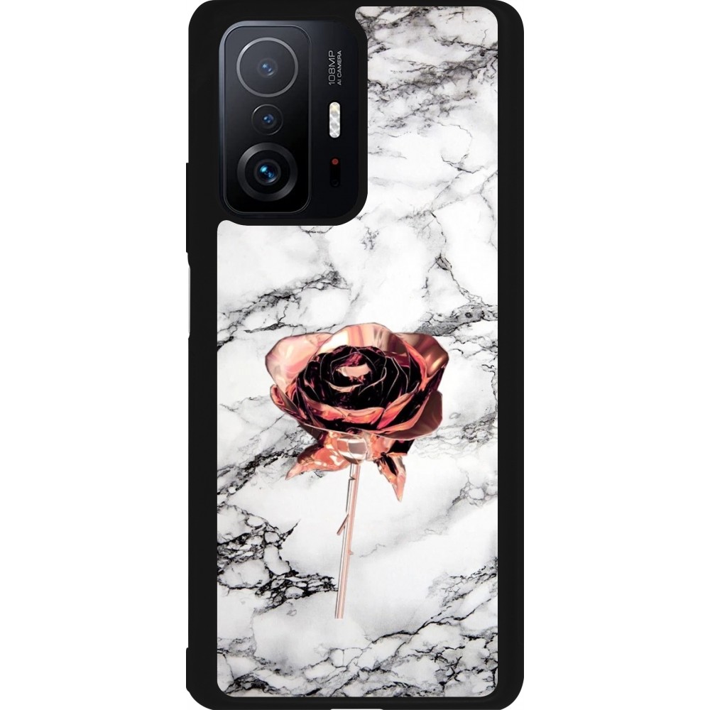 Coque Xiaomi 11T - Silicone rigide noir Marble Rose Gold