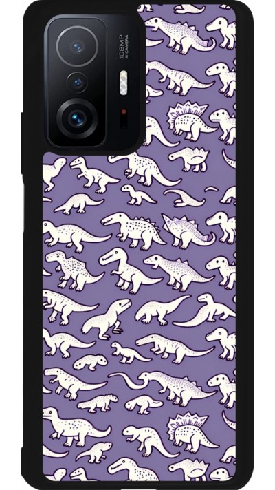 Coque Xiaomi 11T - Silicone rigide noir Mini dino pattern violet