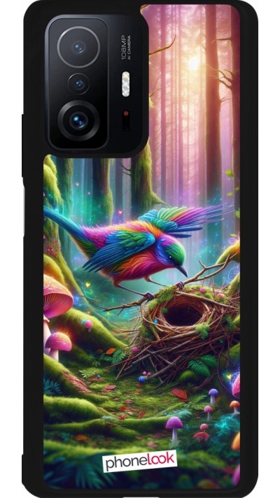 Coque Xiaomi 11T - Silicone rigide noir Oiseau Nid Forêt