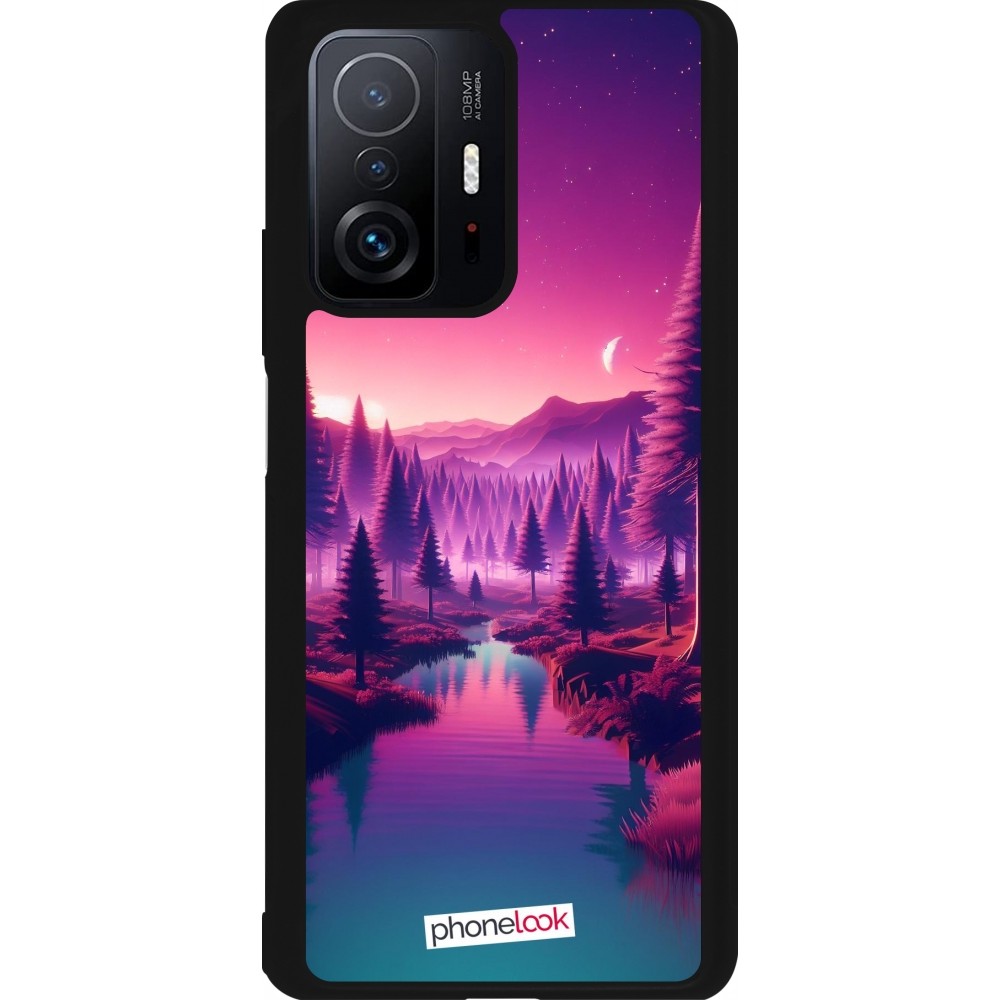 Xiaomi 11T Case Hülle - Silikon schwarz Lila-rosa Landschaft