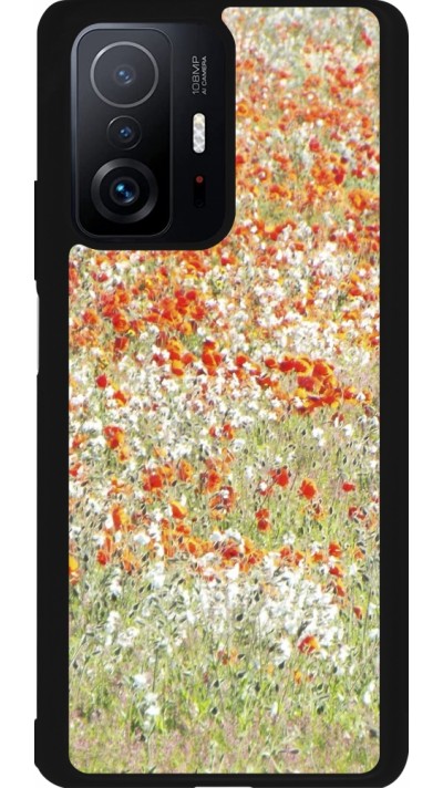 Coque Xiaomi 11T - Silicone rigide noir Petites fleurs peinture
