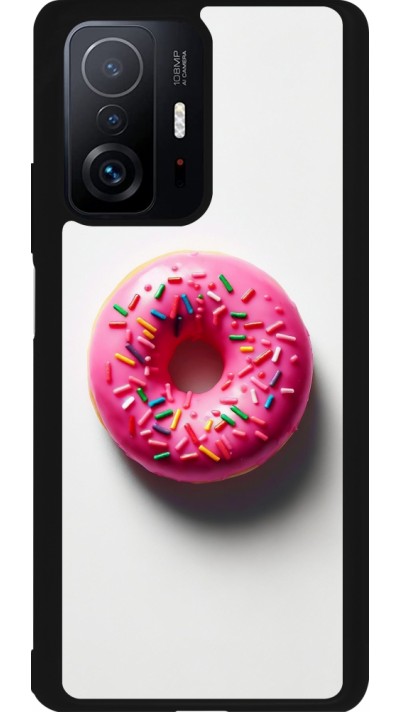 Coque Xiaomi 11T - Silicone rigide noir Weißer Hintergrund, pinker Donut