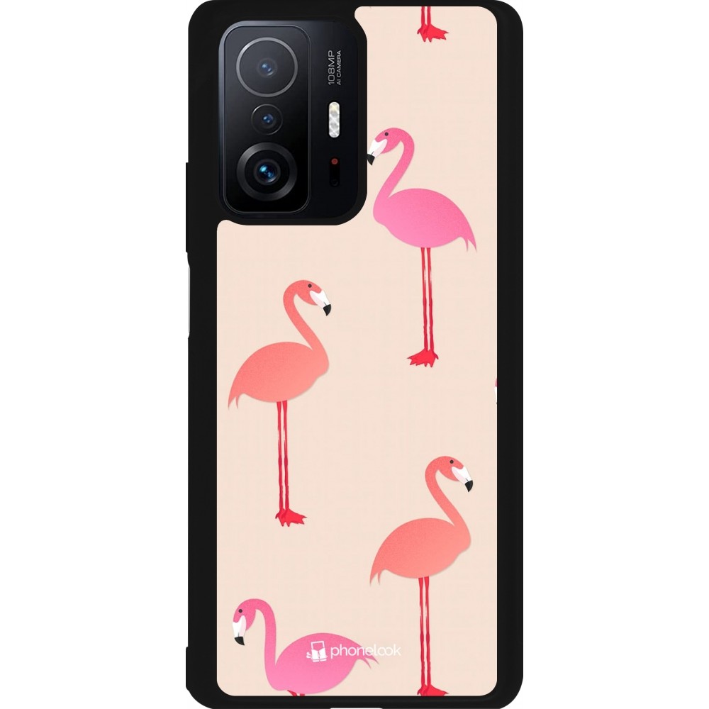 Xiaomi 11T Case Hülle - Silikon schwarz Pink Flamingos Pattern