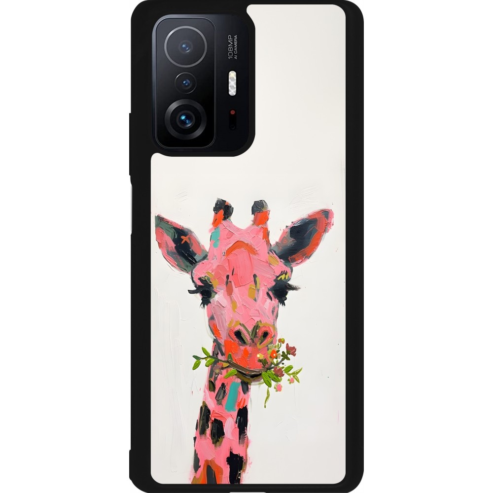 Coque Xiaomi 11T - Silicone rigide noir Pink Girafe Paint