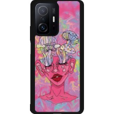 Xiaomi 11T Case Hülle - Silikon schwarz Psychedelic pink mushroom