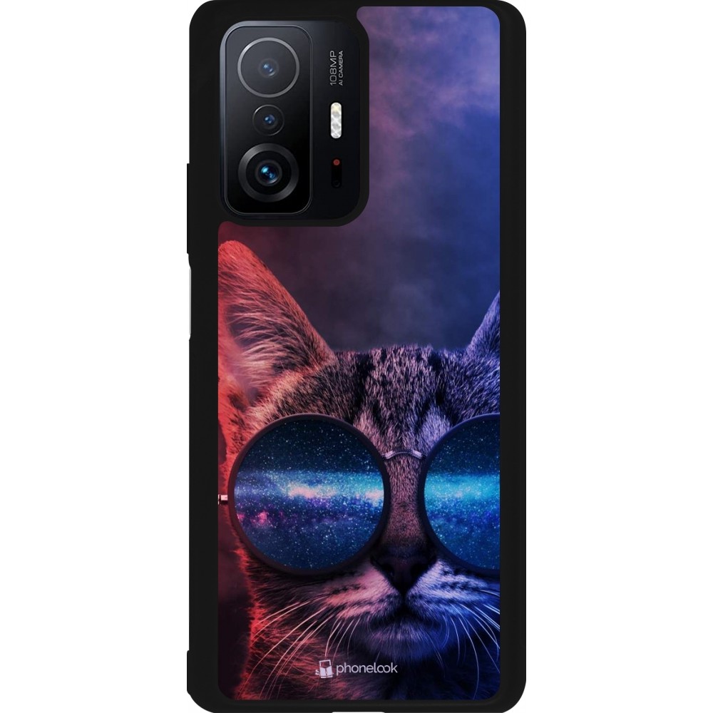 Coque Xiaomi 11T - Silicone rigide noir Red Blue Cat Glasses