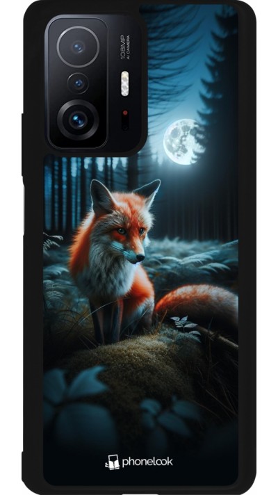 Coque Xiaomi 11T - Silicone rigide noir Renard lune forêt