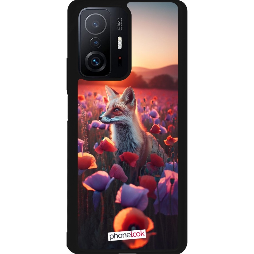 Xiaomi 11T Case Hülle - Silikon schwarz Purpurroter Fuchs bei Dammerung