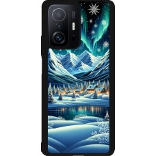 Coque Xiaomi 11T - Silicone rigide noir Snowy Mountain Village Lake night
