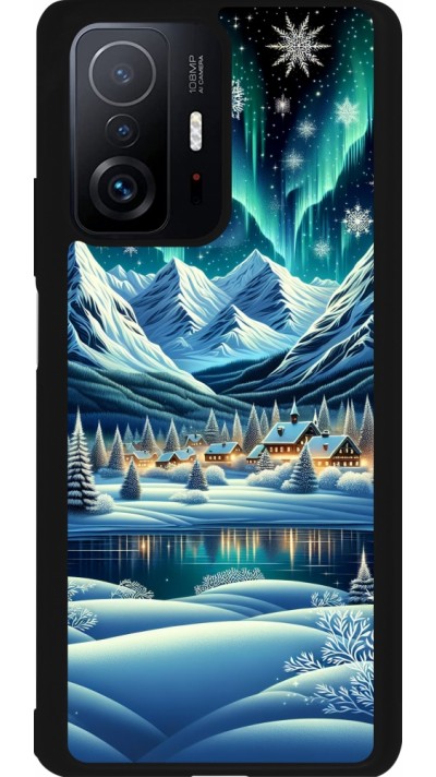 Coque Xiaomi 11T - Silicone rigide noir Snowy Mountain Village Lake night