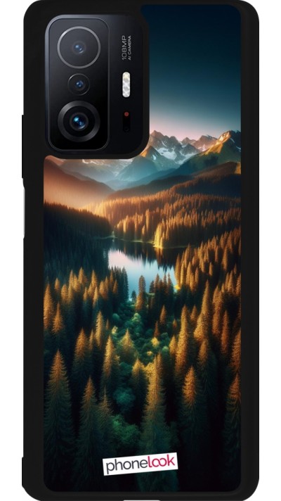 Xiaomi 11T Case Hülle - Silikon schwarz Sonnenuntergang Waldsee
