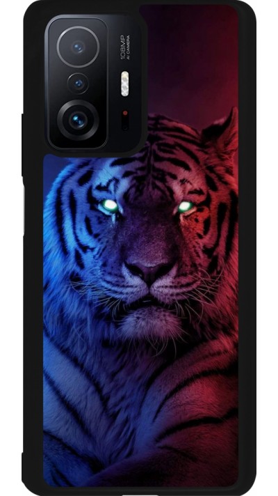 Coque Xiaomi 11T - Silicone rigide noir Tiger Blue Red