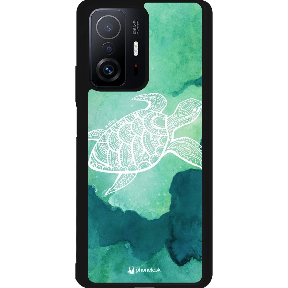 Coque Xiaomi 11T - Silicone rigide noir Turtle Aztec Watercolor