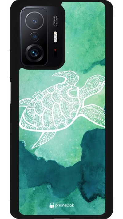 Coque Xiaomi 11T - Silicone rigide noir Turtle Aztec Watercolor