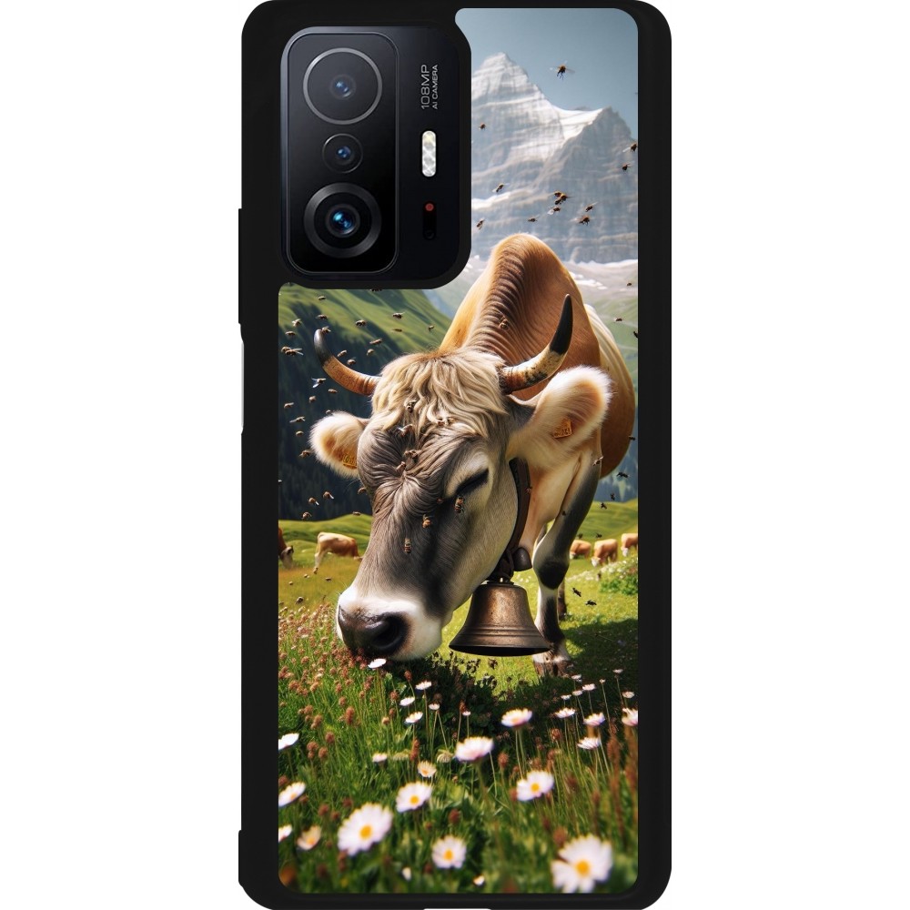 Coque Xiaomi 11T - Silicone rigide noir Vache montagne Valais