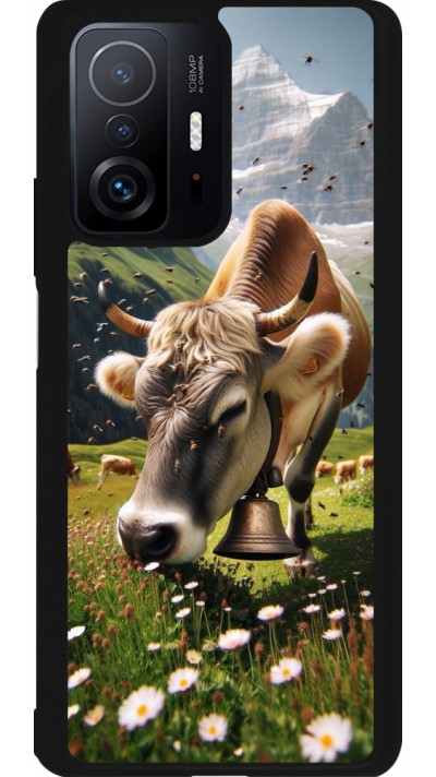 Coque Xiaomi 11T - Silicone rigide noir Vache montagne Valais