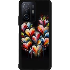 Coque Xiaomi 11T - Silicone rigide noir Valentine 2024 Coeur Noir Abstrait