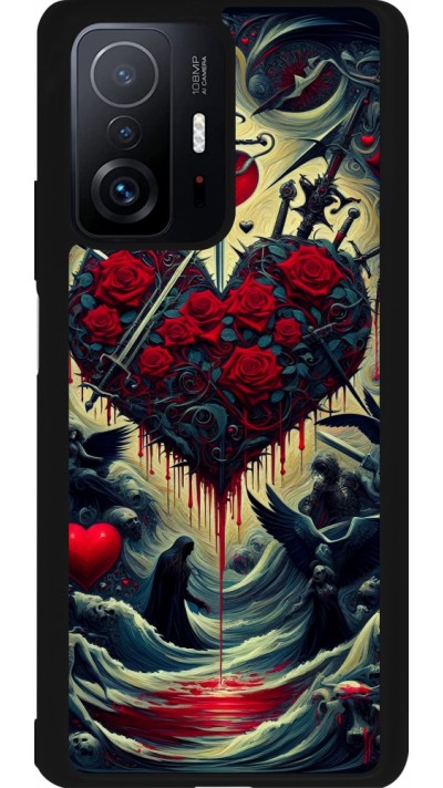 Coque Xiaomi 11T - Silicone rigide noir Dark Love Coeur Sang