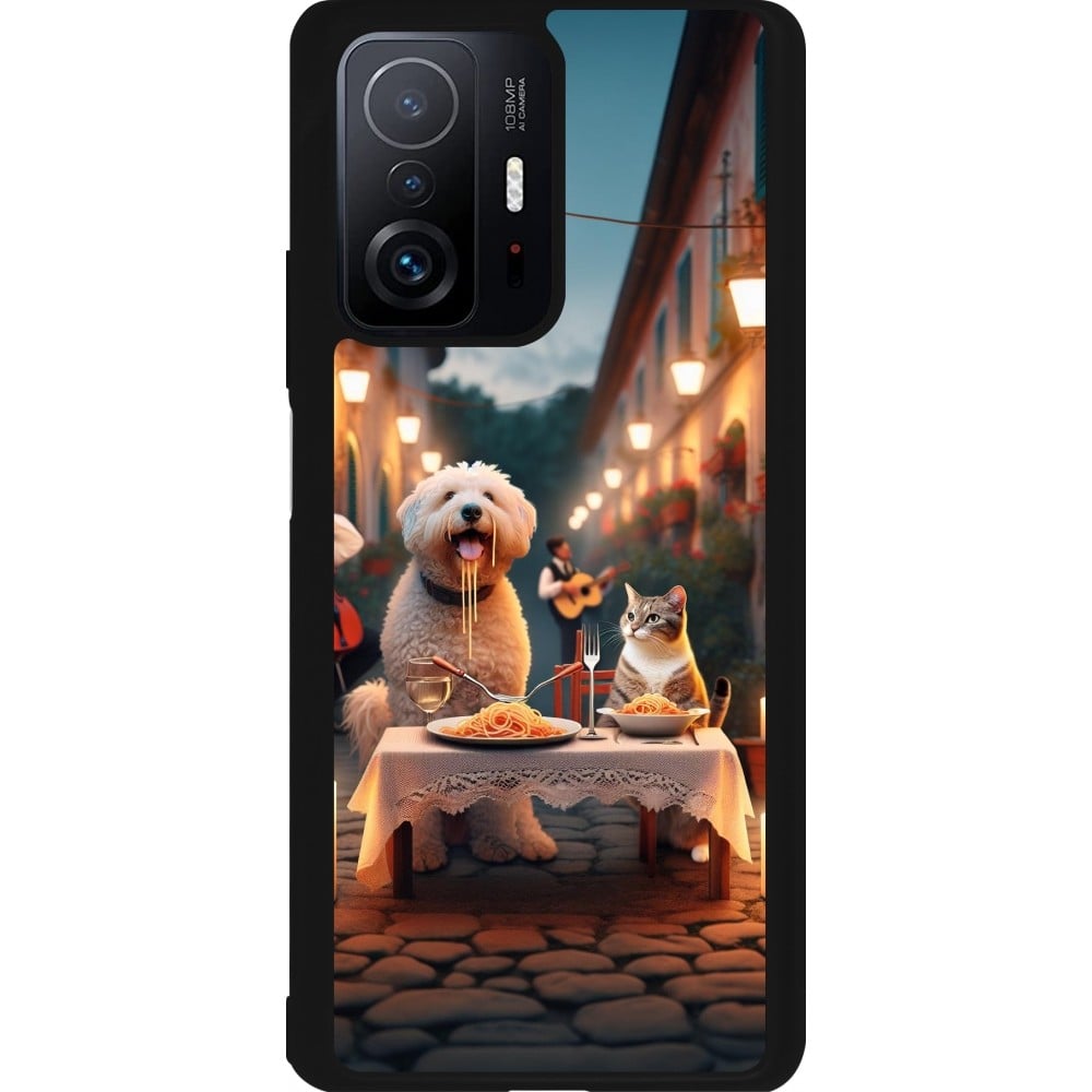 Xiaomi 11T Case Hülle - Silikon schwarz Valentin 2024 Hund & Katze Kerzenlicht