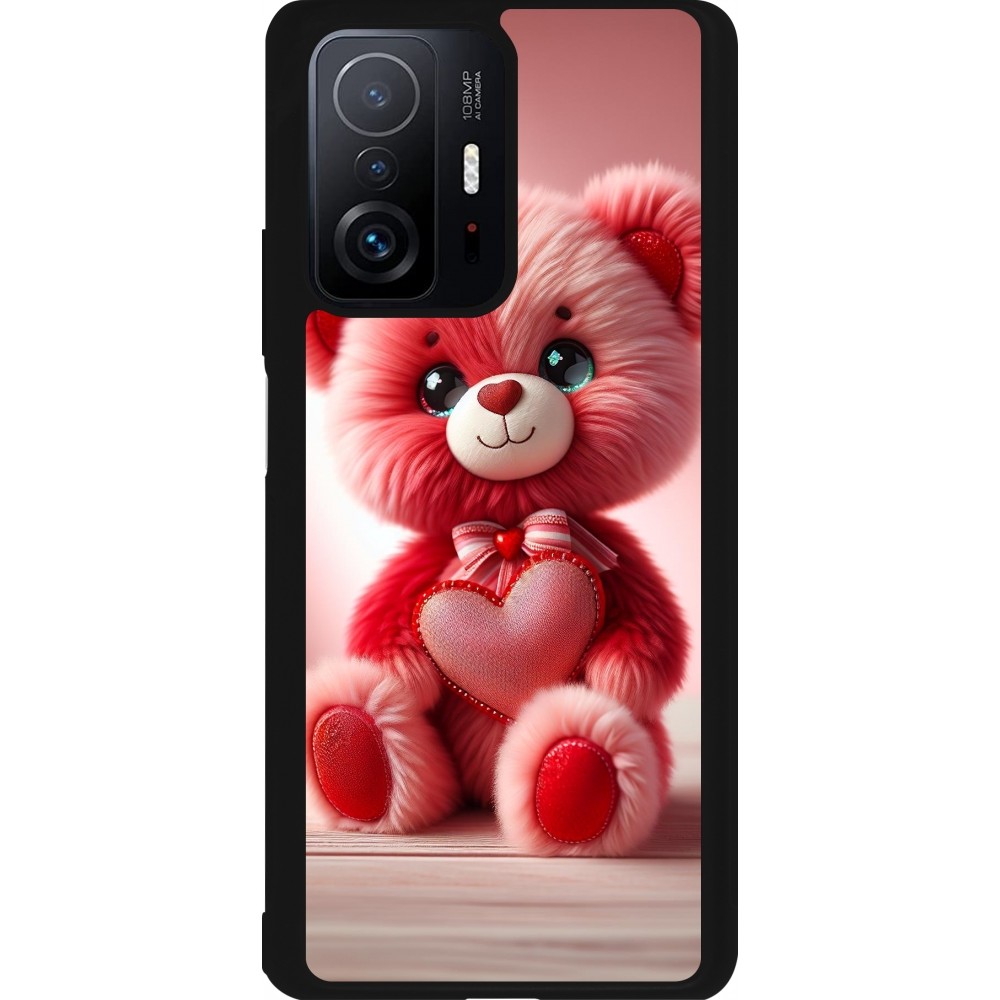 Coque Xiaomi 11T - Silicone rigide noir Valentine 2024 Ourson rose