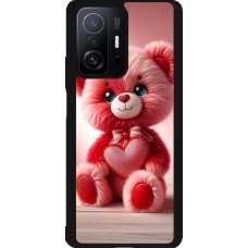 Coque Xiaomi 11T - Silicone rigide noir Valentine 2024 Ourson rose