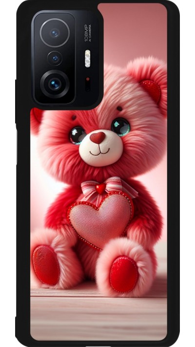 Coque Xiaomi 11T - Silicone rigide noir Valentine 2024 Ourson rose
