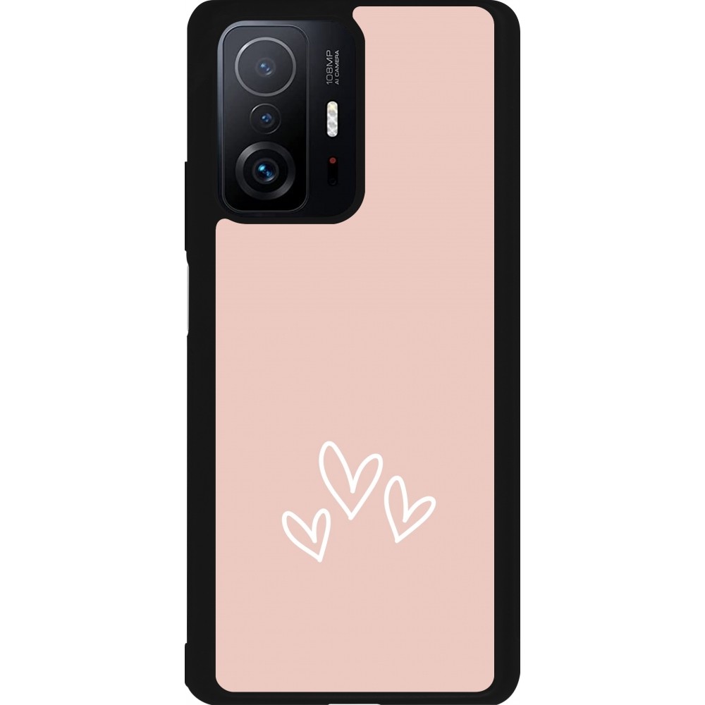 Coque Xiaomi 11T - Silicone rigide noir Valentine 2023 three minimalist hearts