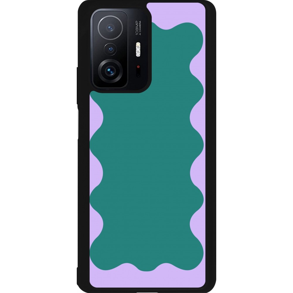 Coque Xiaomi 11T - Silicone rigide noir Wavy Rectangle Green Purple