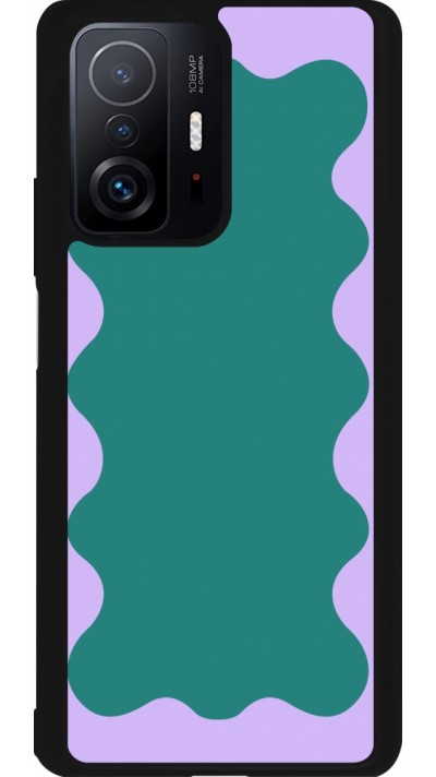 Coque Xiaomi 11T - Silicone rigide noir Wavy Rectangle Green Purple