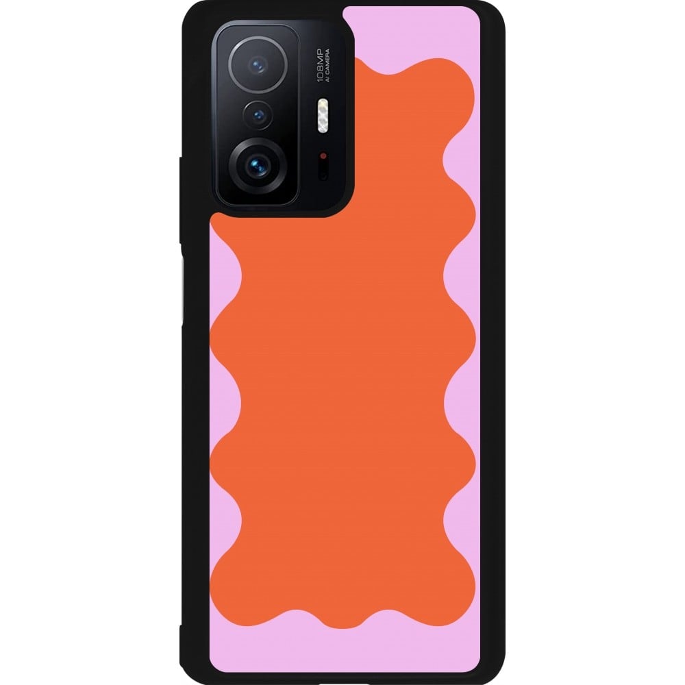 Coque Xiaomi 11T - Silicone rigide noir Wavy Rectangle Orange Pink