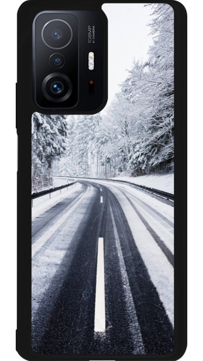 Coque Xiaomi 11T - Silicone rigide noir Winter 22 Snowy Road
