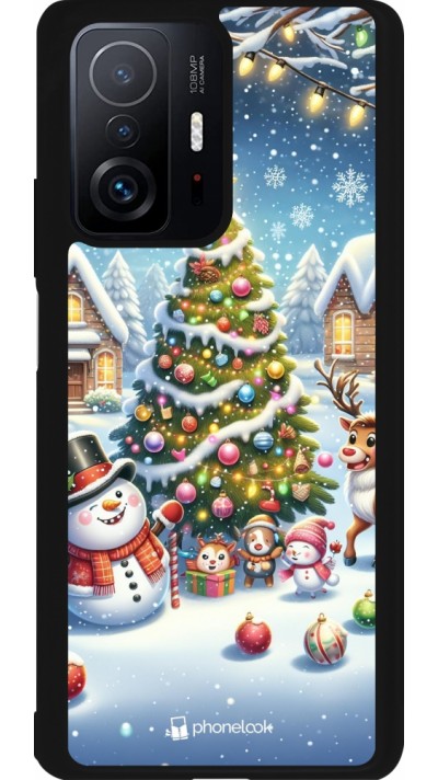 Coque Xiaomi 11T - Silicone rigide noir Noël 2023 bonhomme de neige et sapin