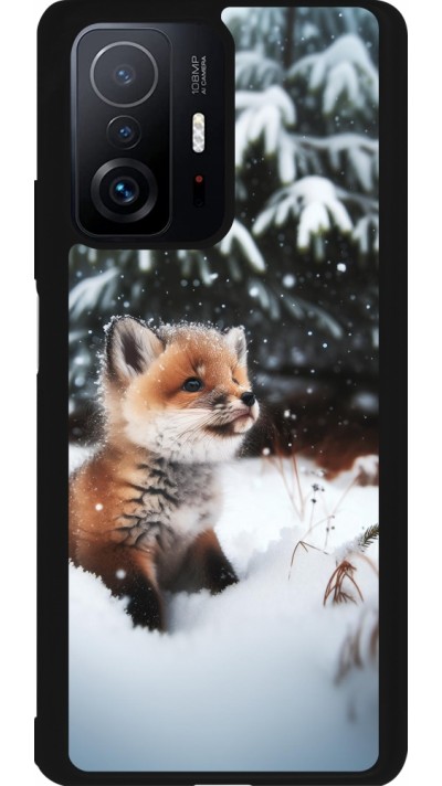 Coque Xiaomi 11T - Silicone rigide noir Noël 2023 Renardeau sapin